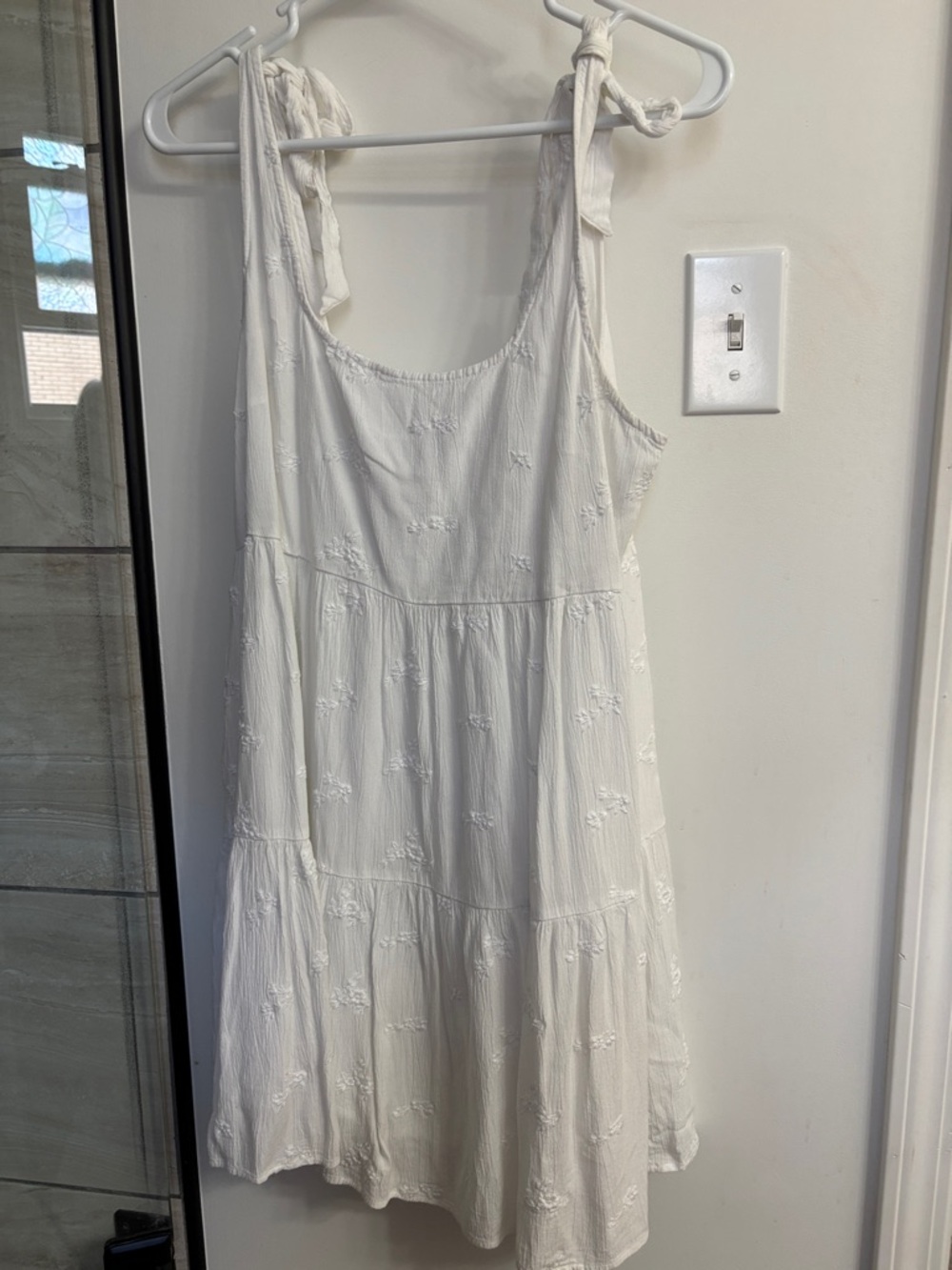 American Eagle Outfitters White Tie-Shoulder Embroidered Mini Dress